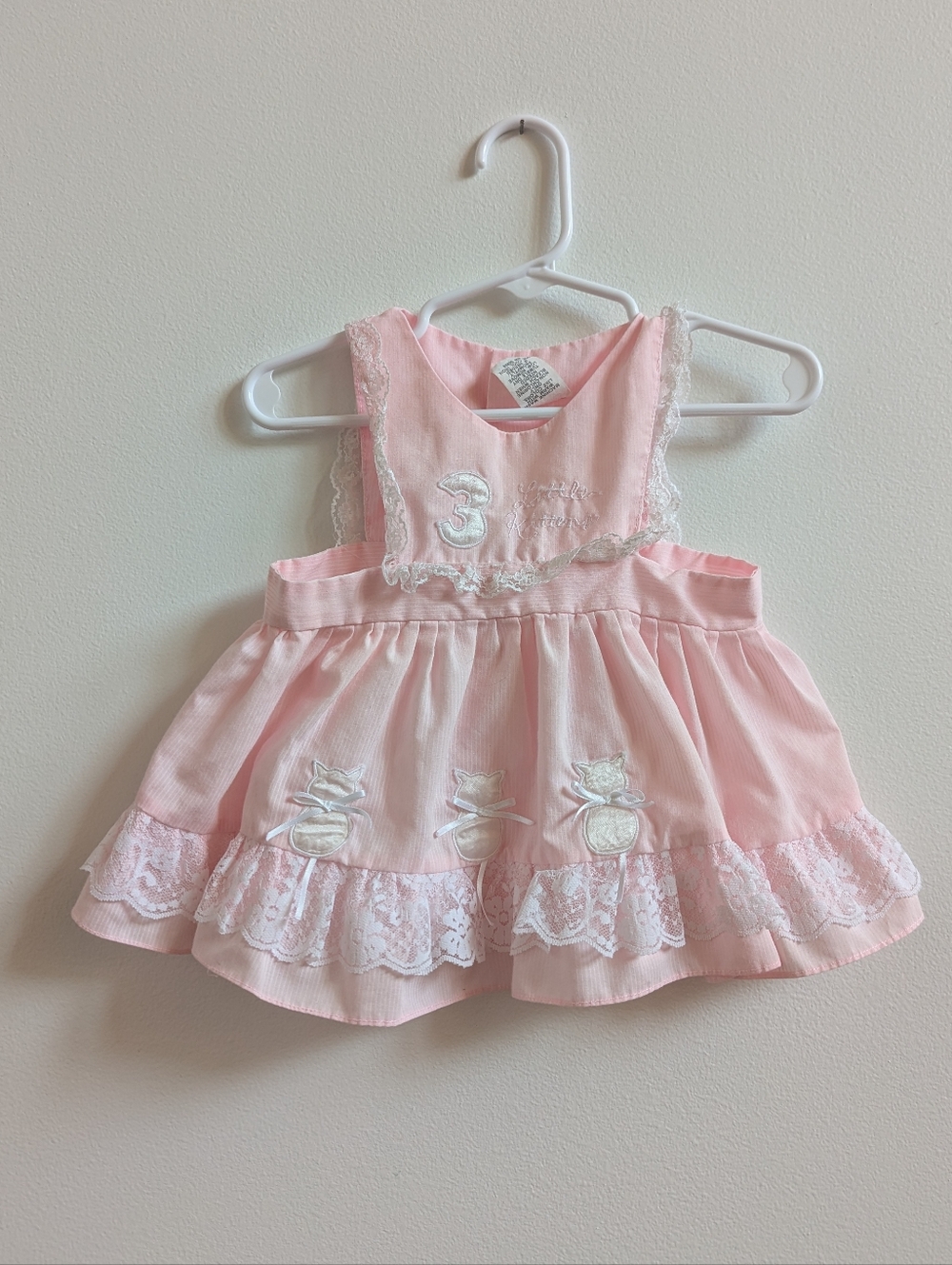 Vtg 90s Pinafore Dress 12m Baby Girls Pink Three Little Kittens Nursery Rhyme